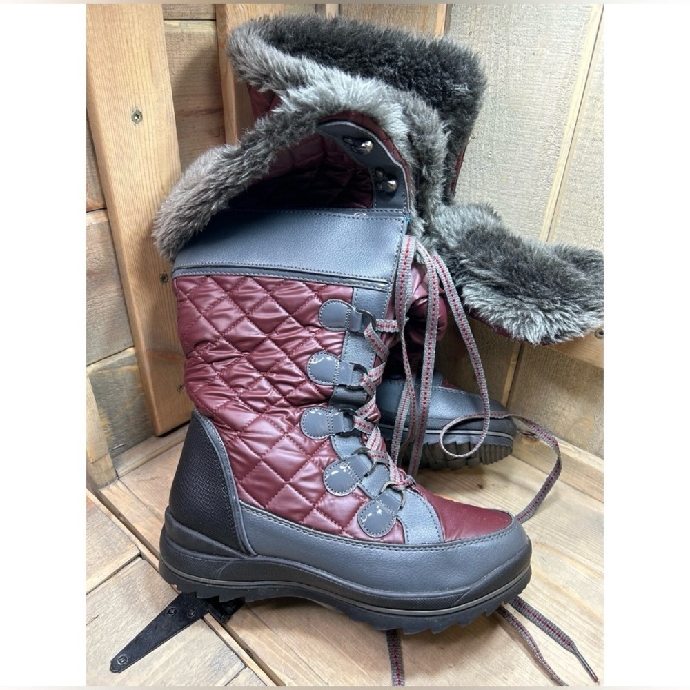 Aldo Burgundy and Gray Quilted Winter Waterproof Boots size 7